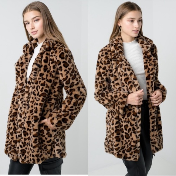 Faux Fur Jacke Animal Leopard Print Coat S-L NEW - Picture 3 of 3